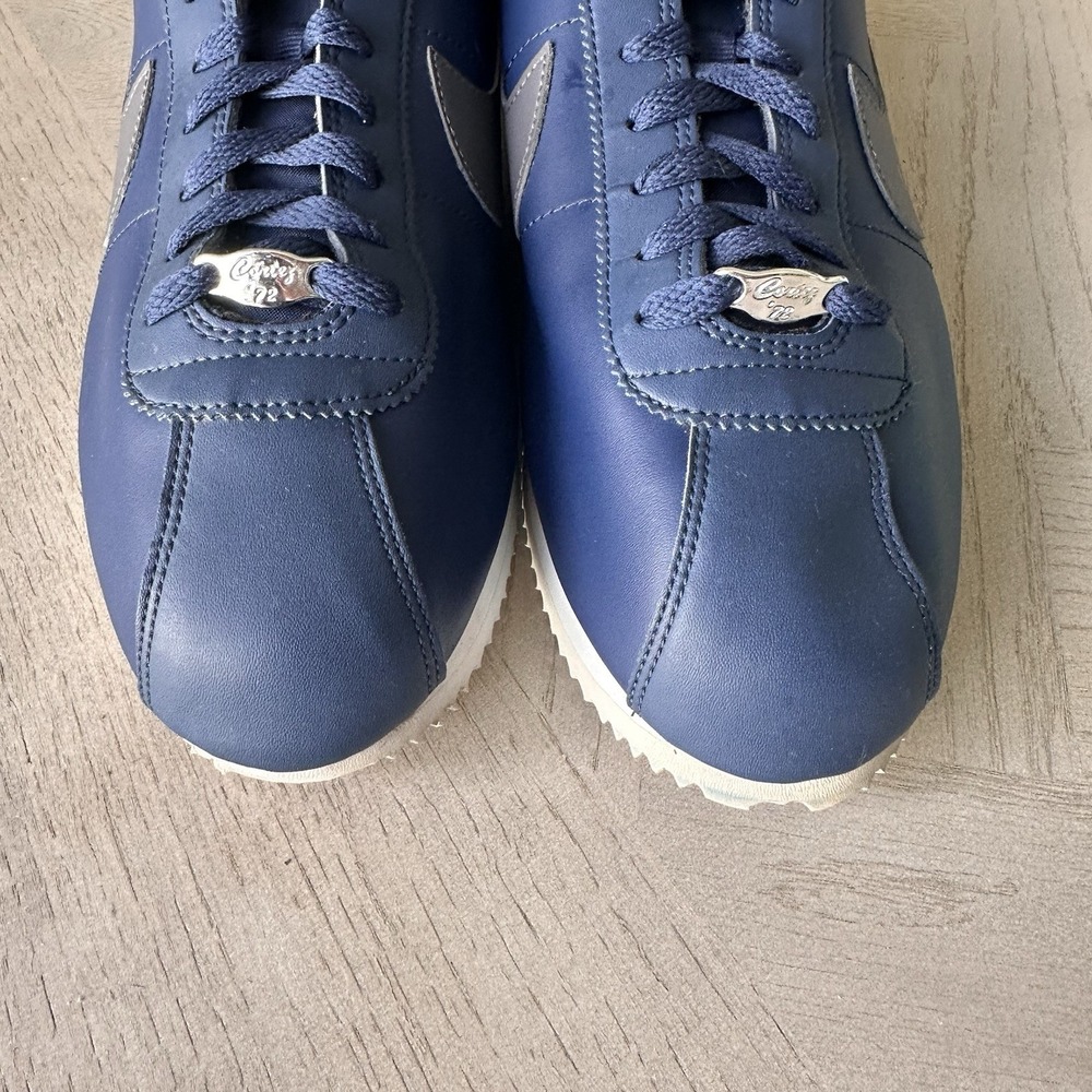 Nike Mens 11 Cortez Basic Leather Navy Blue Gun smoke Gray Sneaker 819719-400 - Picture 4 of 10